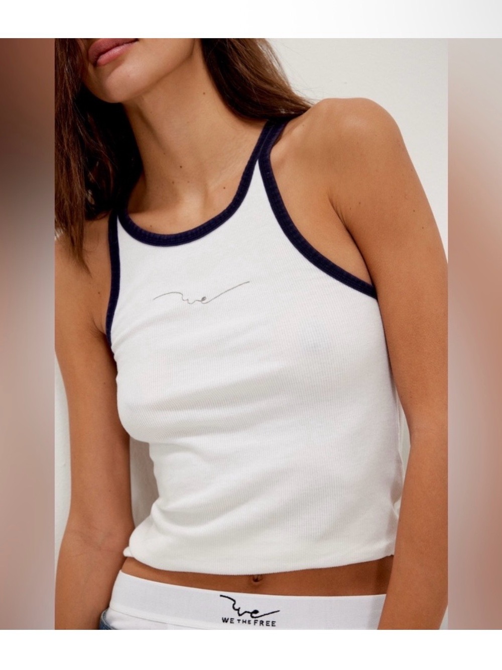 White Tank Top with Navy Trim